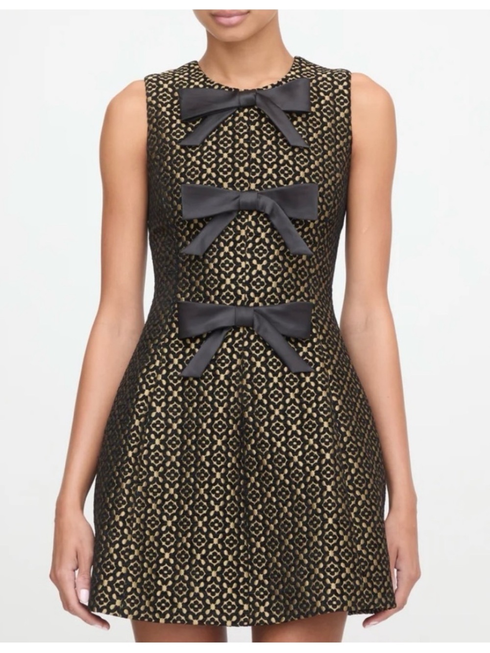 Hill House The Blythe Bow Dress Gold Black Size XS